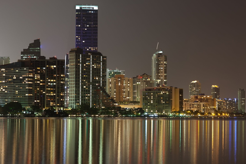 florida, 1080P, night, art, towers, buildings, architecture, city, miami, ocean, roads, floride, light, cities, bridges, beach, sea, port, usa