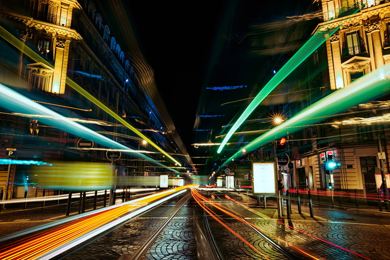 speed, timelapse, built structure, direction, outdoors, rail transportation, street, no people, light, public transportation, home lighting, bokeh, motion