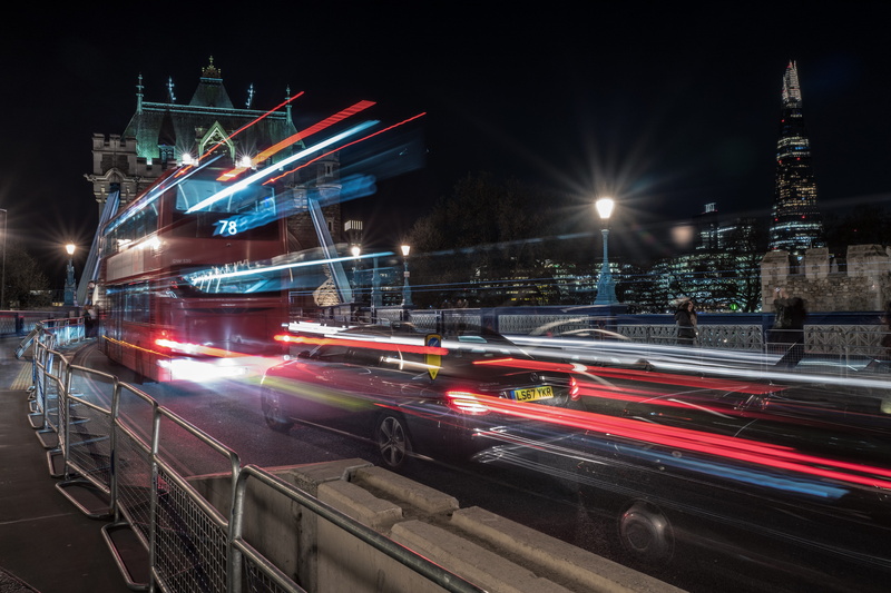 motion, sky, long-exposure, vehicles, time, cars, street light, transportation, road, buildings, highway, night, light trail, built structure, light streaks