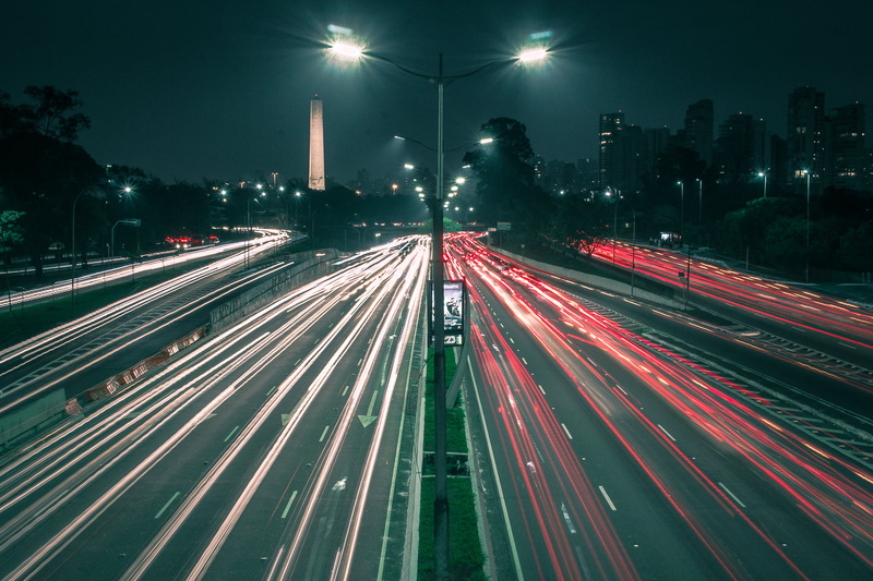 evening, business, 1080P, dusk, night, buildings, street light, road, multiple lane highway, modern, urban, blur, motion, outdoors, movement, illuminated