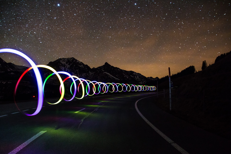 light painting, starry sky, spiral, connection, universe, lapse, light trail, nature, star - space, direction, evening, switzerland, motion, space, drive slowly