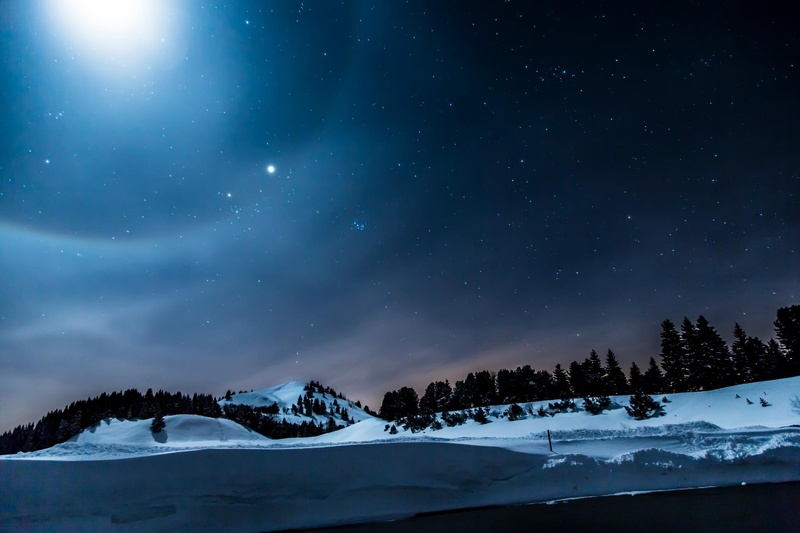 1080P, gantrisch, snow, evening sky, sky, light graffiti, light, starry sky, romantic, scenics - nature, all, lights, mountain peak, tree, idyllic, atmosphere
