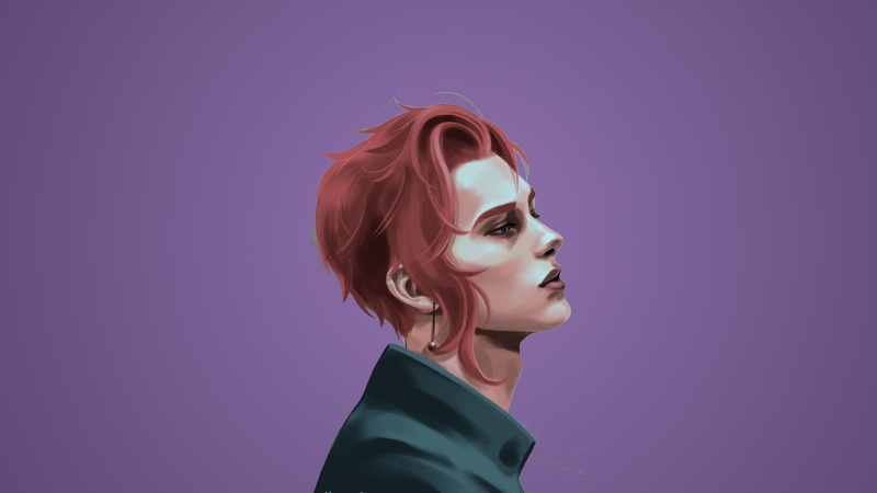 young women, beautiful woman, portrait, Noriaki Kakyoin, one person, human face, schoolboys, profile view, redhead, fashion, adult, purple, indoors, women