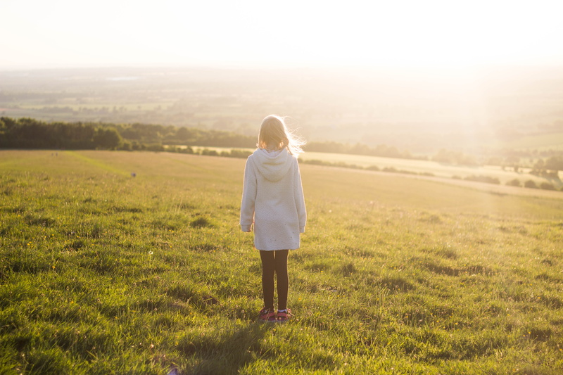 green, landscape, sky, people, young adult, happiness, sunset, cheerful, sunlight, females, leisure activity, field, fields, hairstyle, land, kid, woman