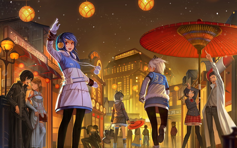 men, dusk, celebration, illustration, vocaloid, holiday, fun, traditional Festival, lifestyles, standing, anime, lu ying, winter, night, adult, lantern