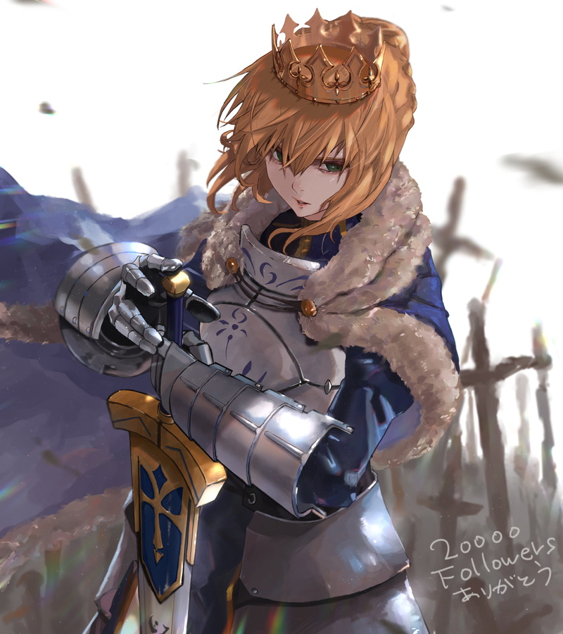 FGO, looking away, Pixiv, king, anime girls, anime, sword, Fate Series, long hair, cloaks, Fate/Zero, Fate/Stay Night, hair blowing in the wind, hair in face