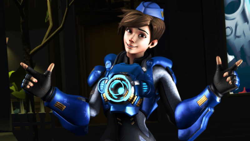Overwatch, game, costume, gray, character, 4K, 4K, man, wearing, blue, Cadet Tracer