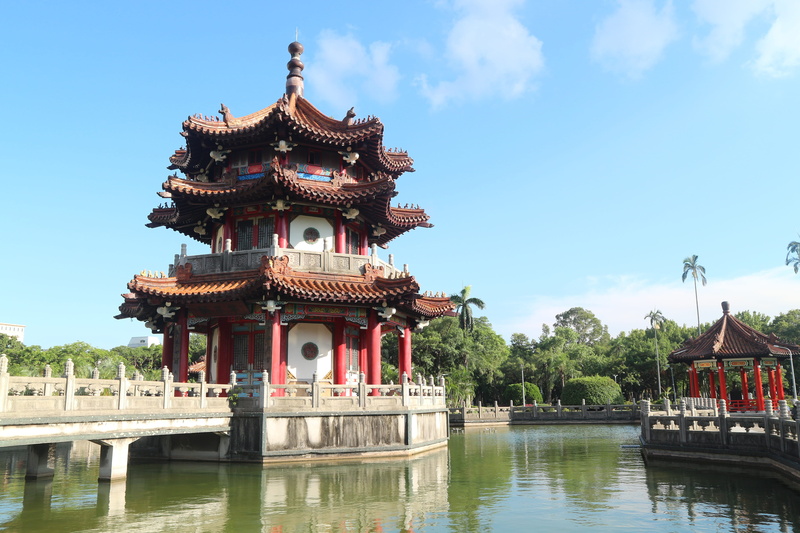 sky, no people, tree, outdoors, belief, taoism, religion, travel, water, taipei, architecture, place of worship, waterfront, cloud - sky, nature, built structure
