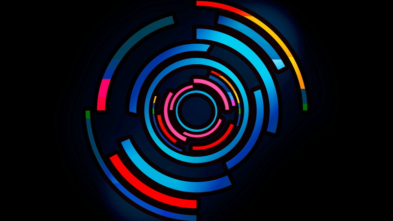 multi colored, black background, shape, spiral, red, 1080P, pattern, digital art, blue, art and craft, concentric, light - natural phenomenon, creativity