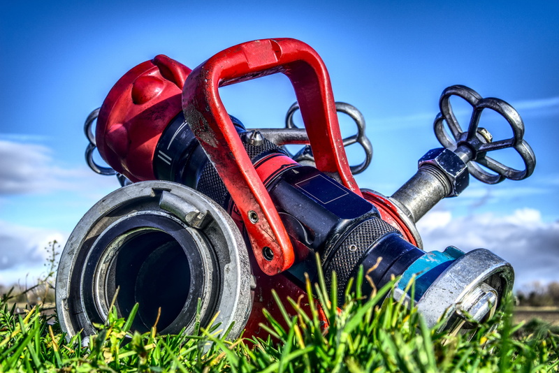 connection, contrast, fire syringe, red, machinery, plant, day, low angle view, water, hahn, hdr, land, water pump, valve, agricultural machinery, field
