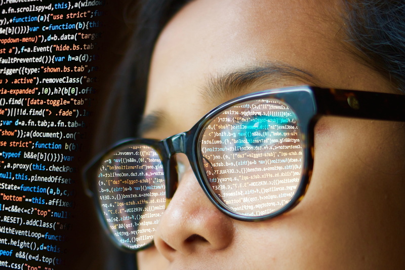 human face, one person, reflect, woman, indoors, scrutiny, looking, eyewear, eyesight, headshot, 2K, creative, computer, young adult, web design, mirroring