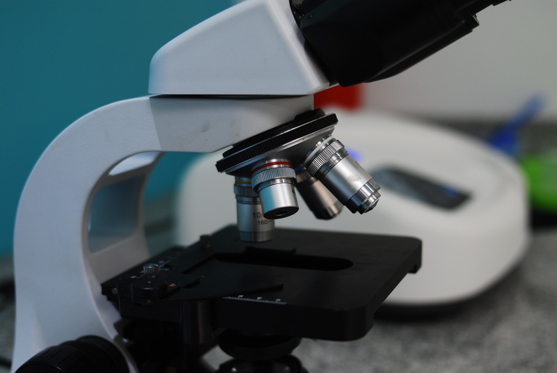 photography themes, metal, science, technology, 4K, focus on foreground, close-up, high angle view, microscope, optical instrument, indoors, laboratory equipment