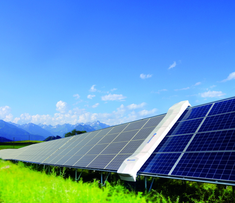 sky, solar energy, alternative energy, photovoltaic, nature, solar panel, power generation, blue, renewable energy, field, technology, electricity, cleaning robot