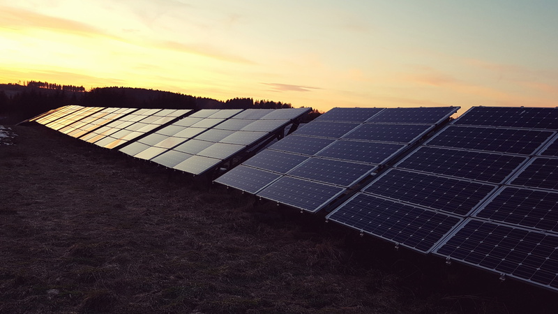 environment, land, sunset, nature, electricity, technology, solar equipment, solar energy, solar power station, environmental conservation, orange color