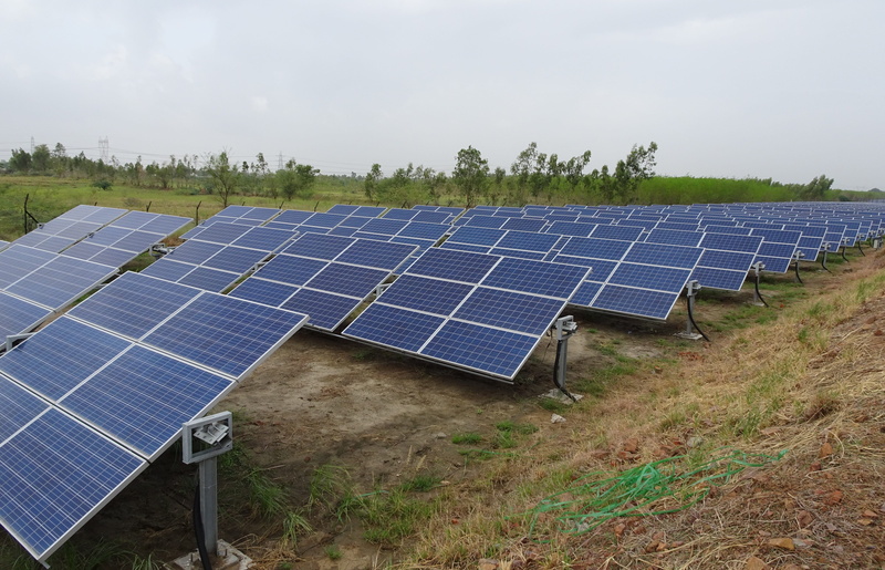 renewable energy, solar equipment, photo-voltaic, 4K, alternative energy, grass, narmada canal, outdoors, solar panels, solar panel, solar power station
