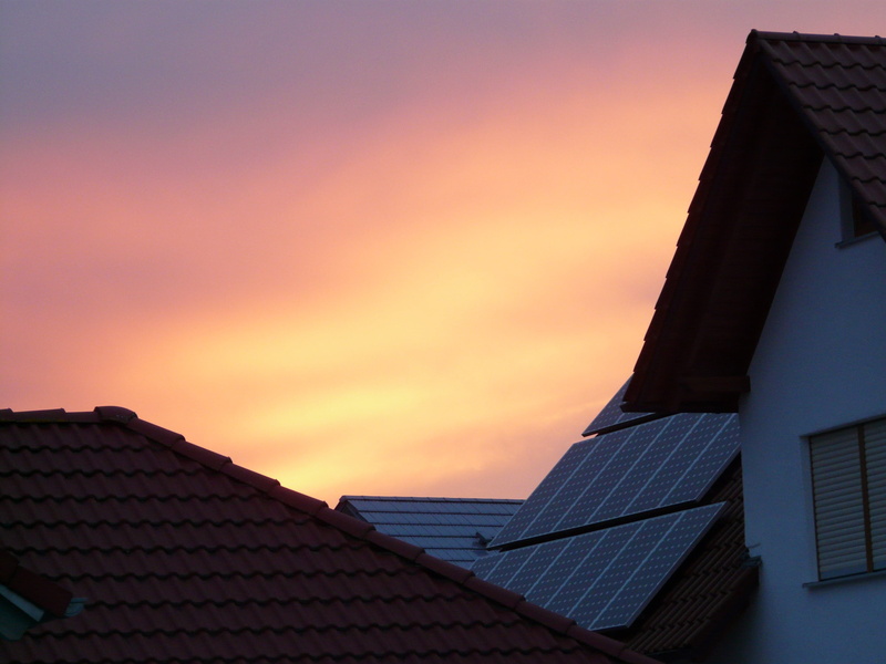 environment, technology, house, sunset, solar energy, roof tile, skyscraper, alternative energy, panels, solar, residential district, gable, afterglow