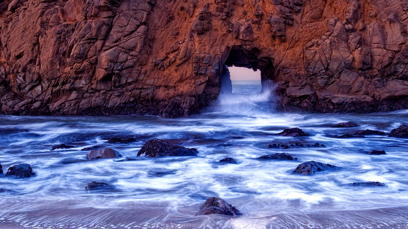 sea, julia pfeiffer burns state park, big sur, arch, rock formation, natural arch, keyhole arch, united states, california, pfeiffer beach, state park