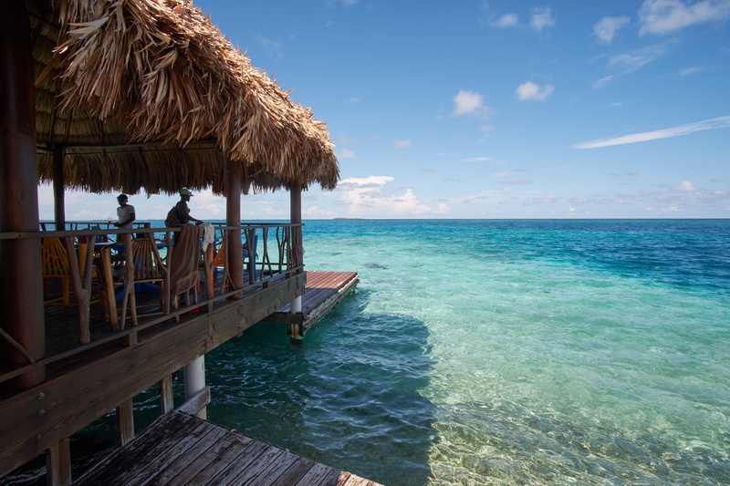 tranquility, water, day, beach, tranquil scene, wood - material, roof, caye, belize, island, floating deck, ocean, scenics - nature, horizon, land, summer