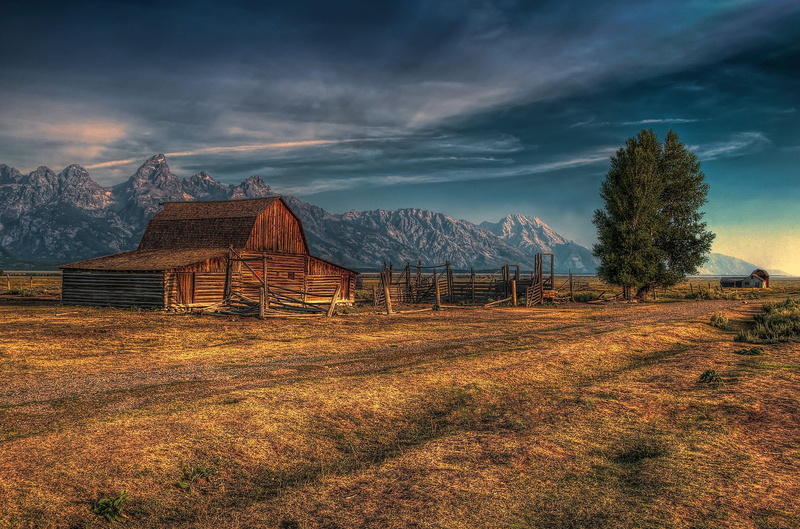 row, rustic, grand, jackson, autumn, usa, mountains, national, park, wyoming, 1080P, hole, teton, farm, mormon, barm