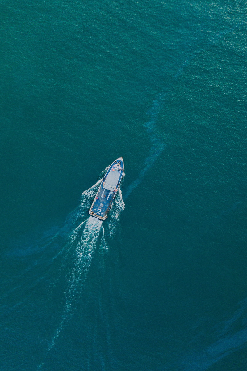 aerial view, turquoise colored, nautical, sea, water boat, wave pattern, photography, boat, wake - water, body, mode of transportation, 4K, nature, sailing