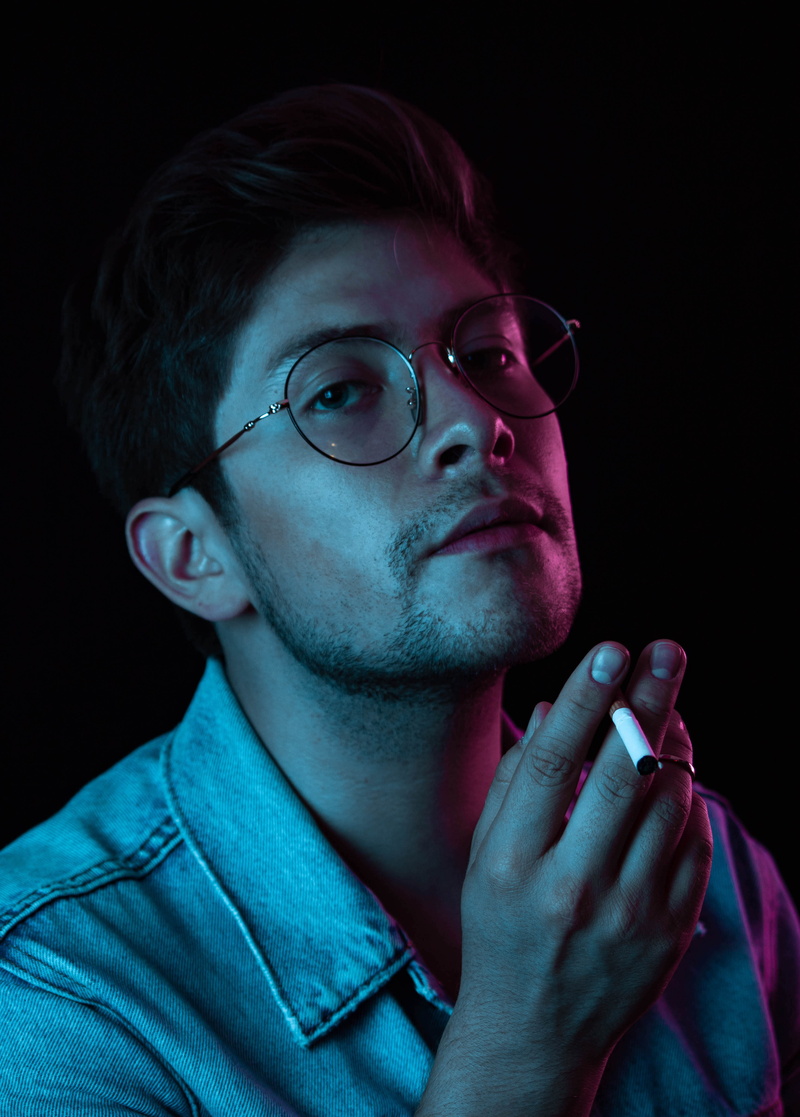 latte, cup, accessories, lifestyles, human, front view, finger, young men, young adult, blue, person, accessory, black background, casual clothing, headshot