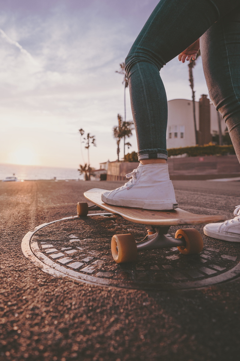 beach, riding, skateboarder, one Young Woman Only, low, healthy Lifestyle, denim, sport, exercising, dusk, sunlight, leisure Activity, summer, skate, people