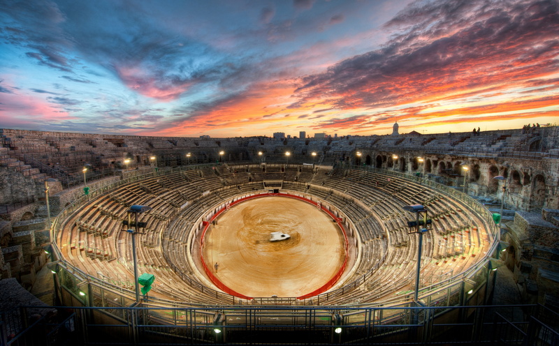 water, no people, aerial, beauty in nature, nature, Europe, building exterior, dusk, geometric shape, France, verona, 5K, stadium, dramatic sky, photography