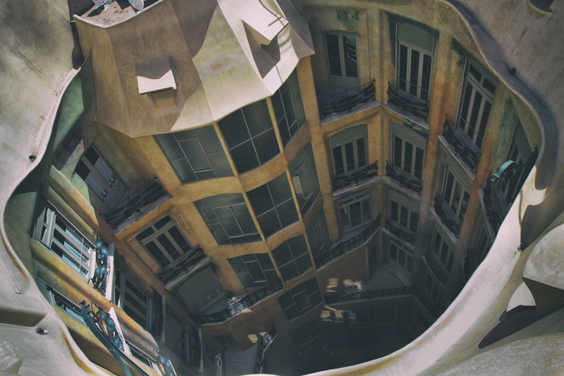 day, masterpiece, steps and staircases, spain, barcelona, Gaudí’s, Casa Mila, building, no people, gaud, nature, building exterior, low angle view, famous Place