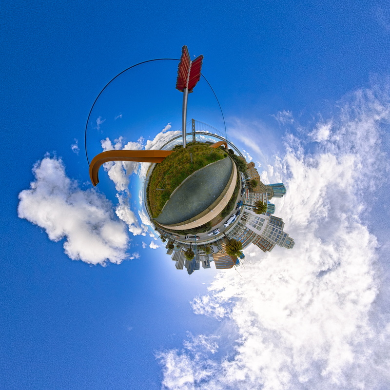 architecture, space, little, fish-eye lens, projection, digital composite, building, sphere, usa, planet - space, low angle view, cloud - sky, tall - high