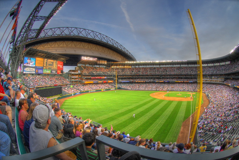 arts culture and entertainment, nature, photography, seattle, excitement, baseball, looking, leisure activity, group of people, real people, mariners, built structure
