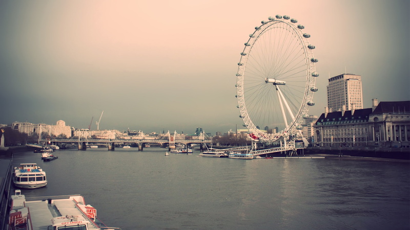 London, pier, urban, ferris wheel, water, London Eye, boat, 1080P, cityscape