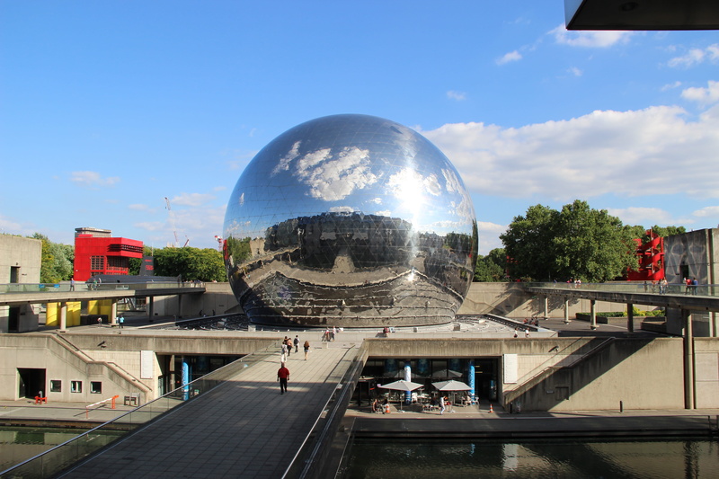 travel destinations, building, glass - material, reflection, men, sky, built structure, la géode, transparent, nature, city, architecture, la geode, 360