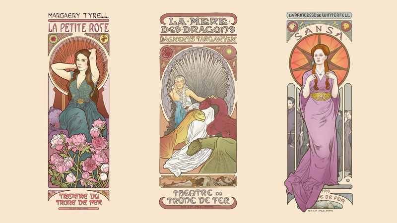 female likeness, Art Nouveau, 1080P, flower, art and craft, Sansa Stark, religion, spirituality, wall - building feature, plant, creativity, belief, Game of Thrones