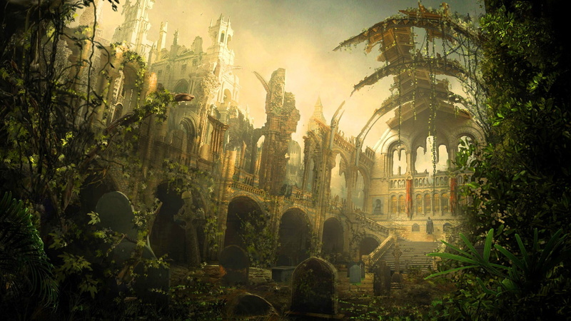 building, 1080P, ruin, digital art, apocalyptic