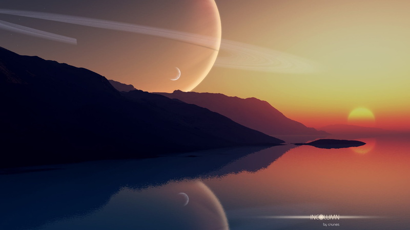 space, sunset, planetary rings, land, tranquil scene, planet, sky, scenics - nature, landscape, cloud - sky, reflection, nature, 1080P, outdoors