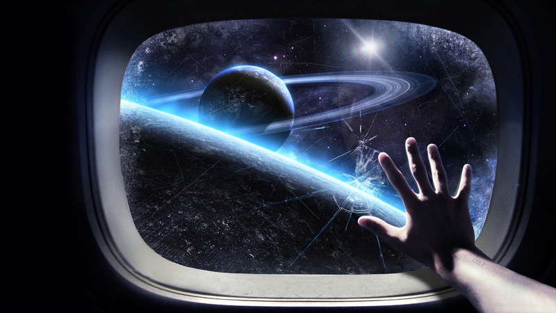 space, planetary rings, 1080P, planet, window, hands, digital art, space art