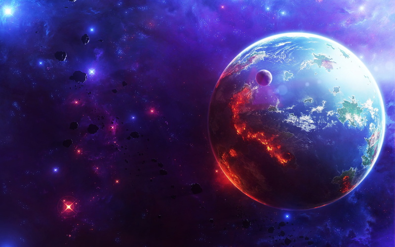 asteroid, 2K, space, planet, Moon, stars