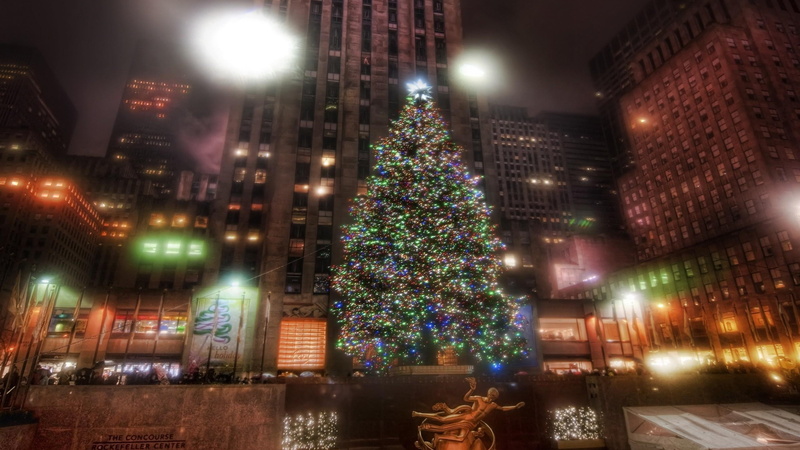 christmas, holiday, city, tree, 2560x1440, ultra hd, street, 2K, image, lights