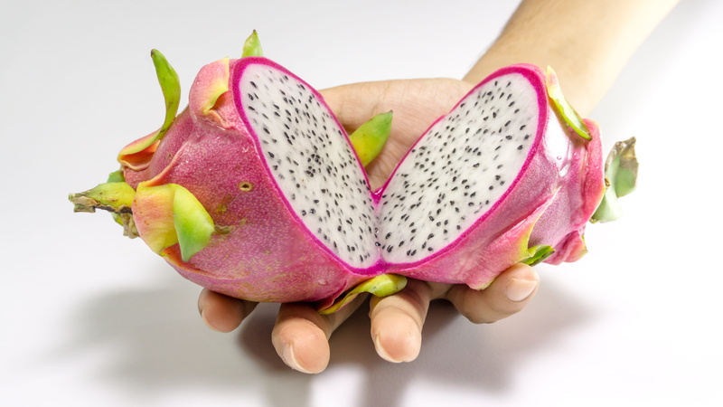 dragon-fruit, sliced, asia, Fruit, pink color, ripe, pink, tropical, healthy foods, studio shot, red, slice, exotic, nature, Isolated, whole, nutrition
