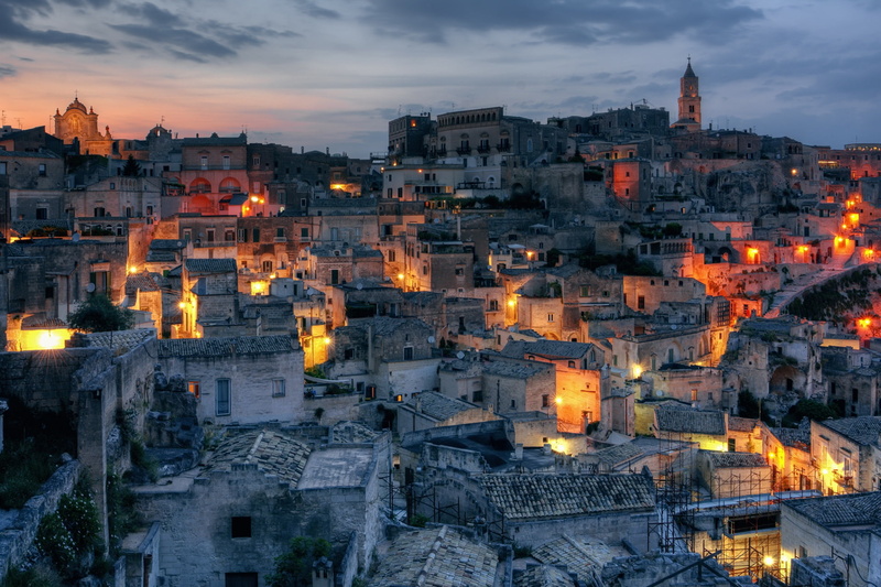 night, cityscape, 1080P, lights, dark, Italy, Matera