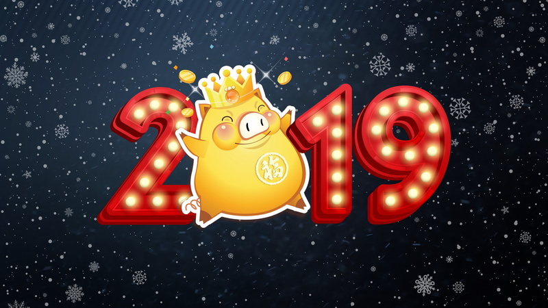 happy new year, dark, the year of pig, snowflakes, horoscope, fortune, luck, pig, 2019, chinese new year, new year, 4K, graphics, chinese horoscope, gold pig