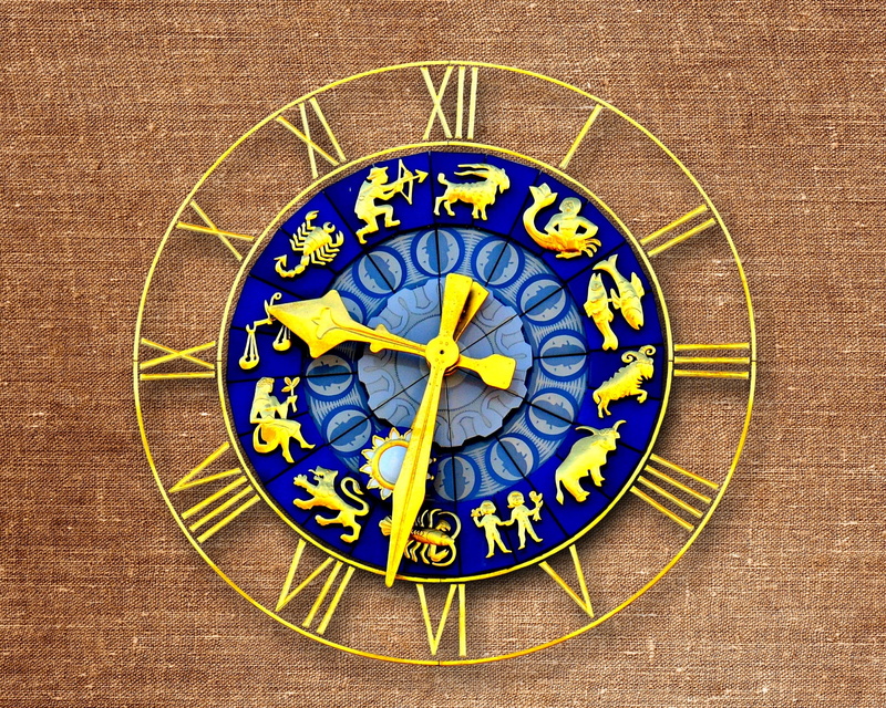 zodiac sign, time of, dial gold, design, indoors, pattern, clock face, 1080P, number, studio shot, blue, directly above, pointer, food, star shape, clock