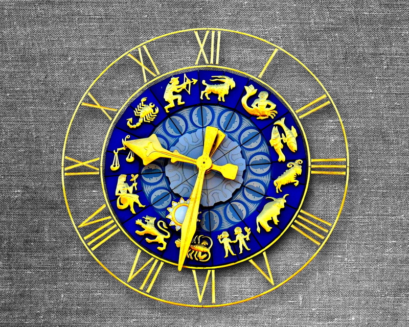 circle, geometric shape, 1080P, close-up, wall - building feature, zodiac sign, design, dial gold, studio shot, no people, zodiac, pointer, clock face
