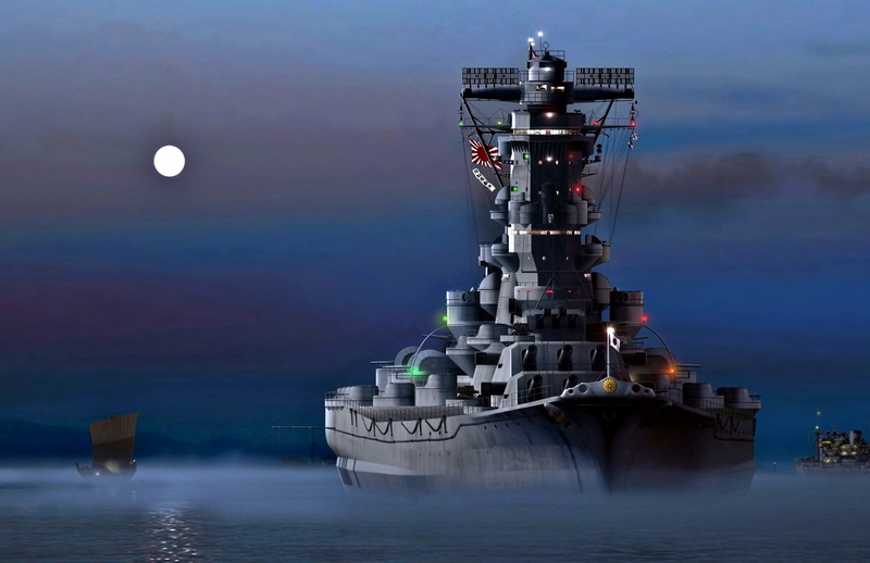 1080P, The Imperial Japanese Navy, " Yamato", Battleship, The Empire Of Japan, Night, The moon