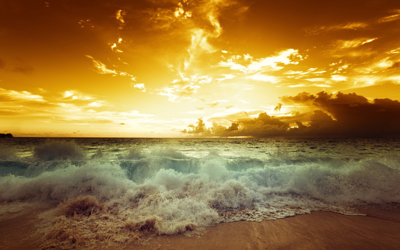 seascape, 2K, Sunset, Sea, beach