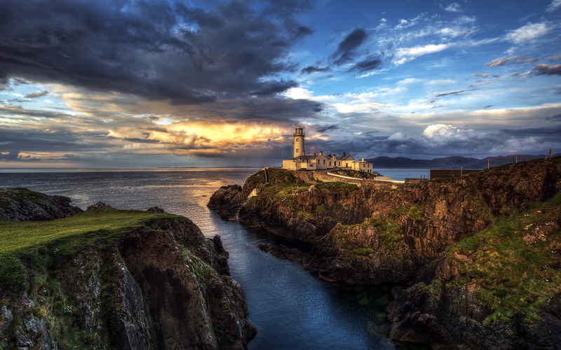 1080P, Lighthouse, Clouds, Sunset, Ireland, Ocean, Seascape