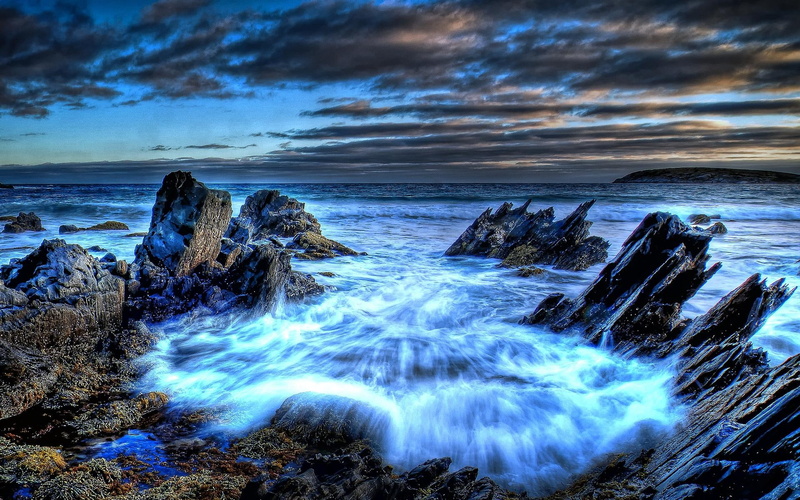 rocks, ocean, nature and landscapes, blue, waves, beach, sensational, 1080P, seascape