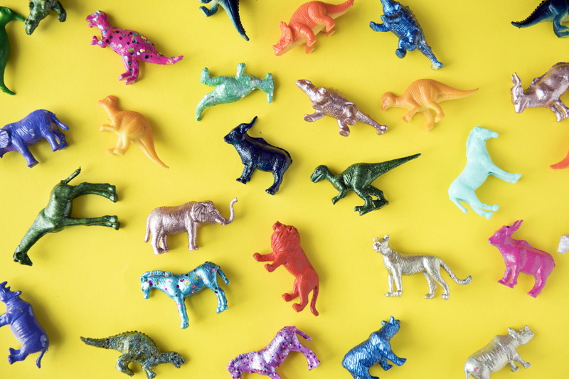 various, yellow, zoo, colorful, choice, collection, extinct, unhealthy eating, safari, figure, funky, animal representation, hippopotamus, indoors, abundance