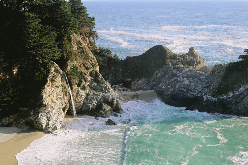 background, scenics - nature, outdoors, rock formation, tranquility, motion, day, 5K, waterfall, big sur, united states, nature, sea, power in nature