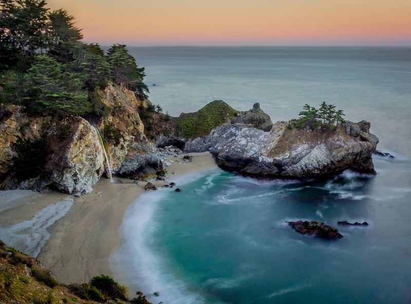 1080P, Big Sur, Seashore, Sea, California, Rock, McWay Falls, Waterfall, Earth